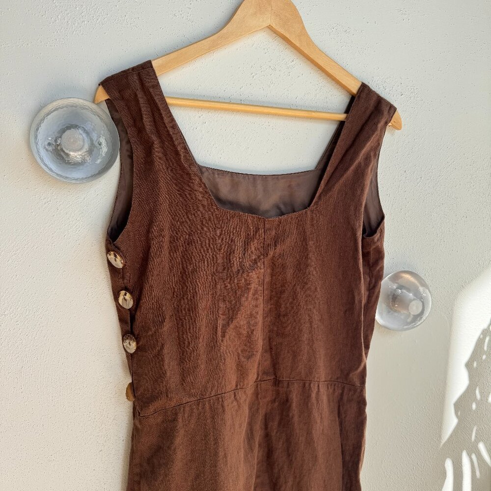Vintage Brown Linen Dress with Silk Lining Hand-made